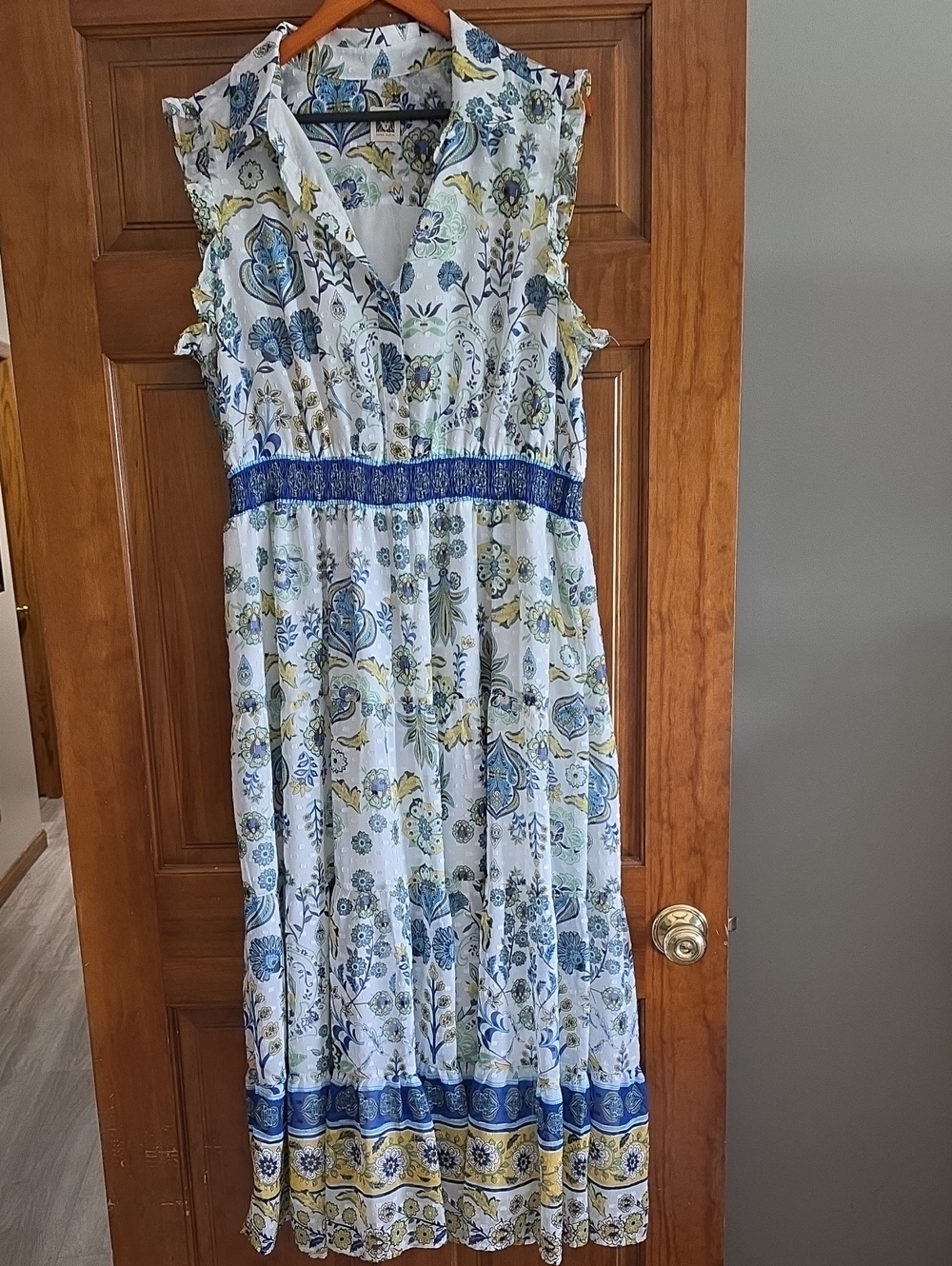 Anne Klein Floral Blouse in Blue, Yellow & Green